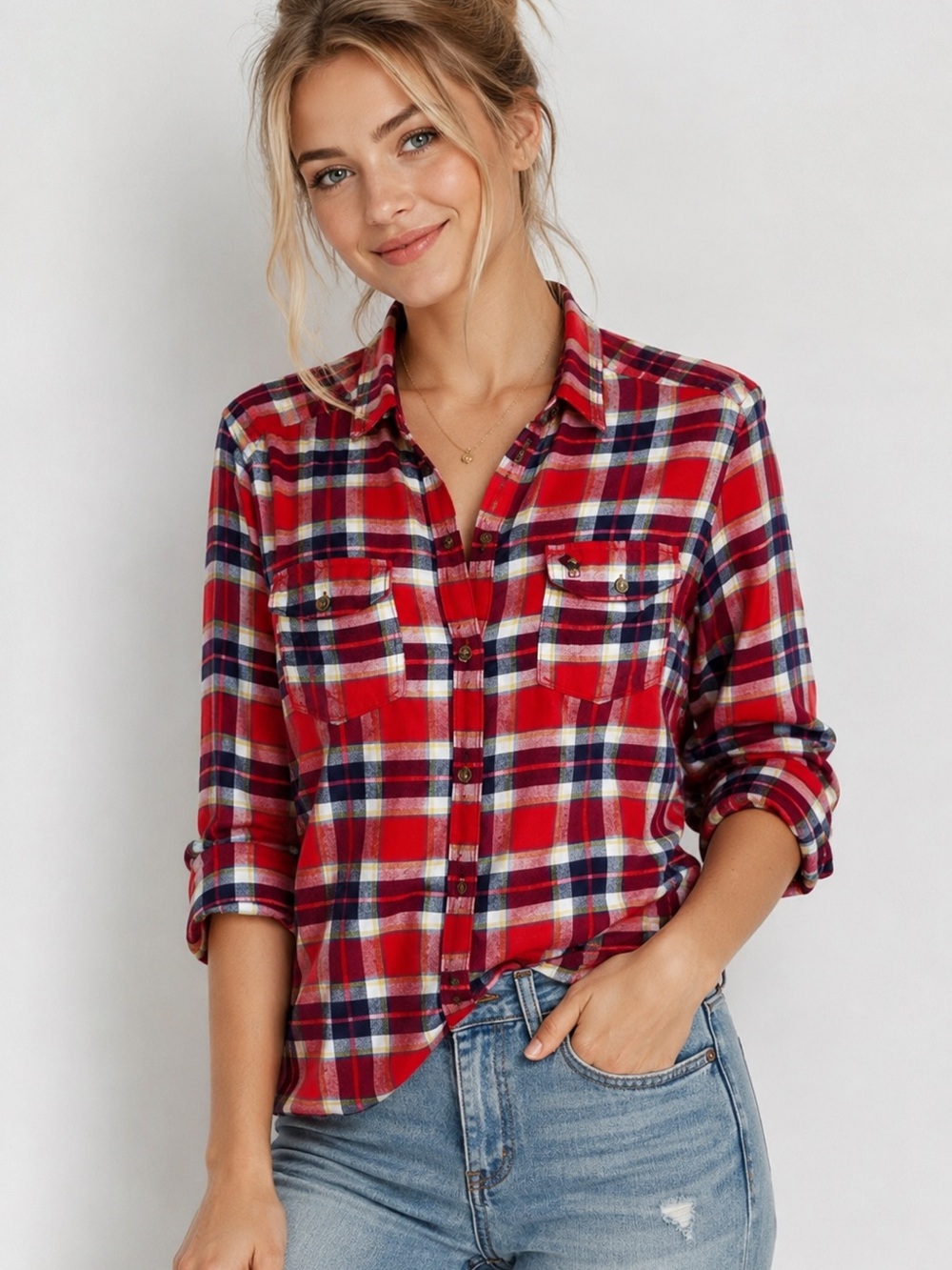 Abercrombie & Fitch Red Plaid Button Down Shirt Women’s Small Flannel Style